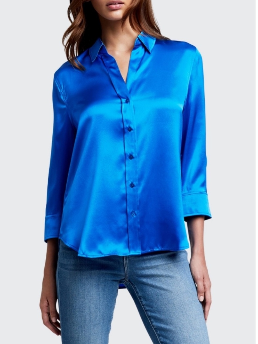 L'AGENCE Blue 100% Silk Blouse Button Up Top Size S